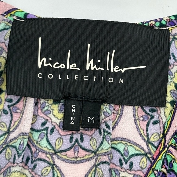 Nicole Miller Glassflower Silk Blend Peasant Top Blouse Medium Puff Slee… - Picture 4 of 16